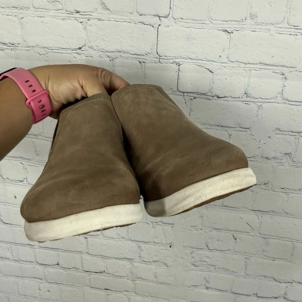 Olukai Manu Hope Slip On Ankle Booties Womens Size 8 Tan Nubuck Wool Lined